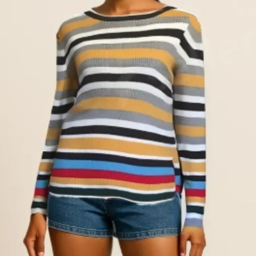 Long Sleeve Pullover Rainbow Stripe Sweater Top Knit Size Juniors XL
